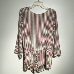 Anthropologie Cloth & Stone Bella Dahl Fringe Striped Linen Romper